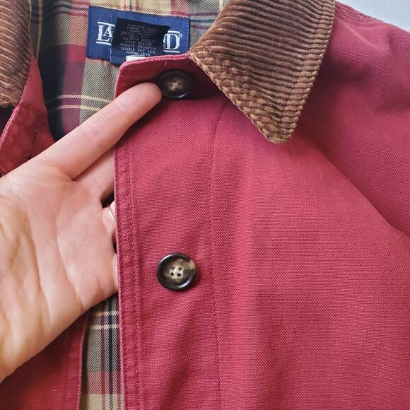 Vtg Lands' End Jacket Womens Small Red Canvas Barn Chore Corduroy Flannel Lined - Picture 7 of 11